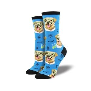 Socksmith Science Lab Golden Retriever Dog Cotton Crew Socks Unisex S/M. NWOT